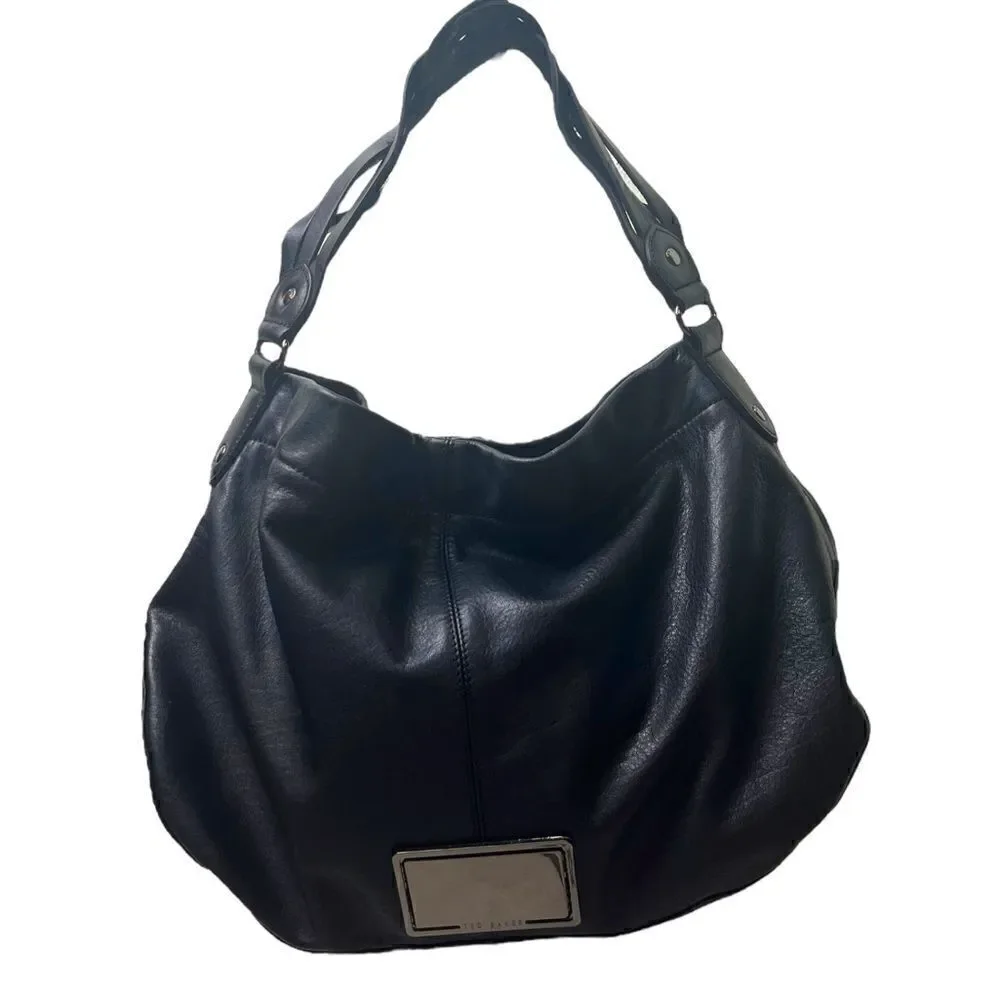 NWOT Lg Ted Baker Blk Leather Hobo w/Braided Interlaced Shoulder Strap w/5